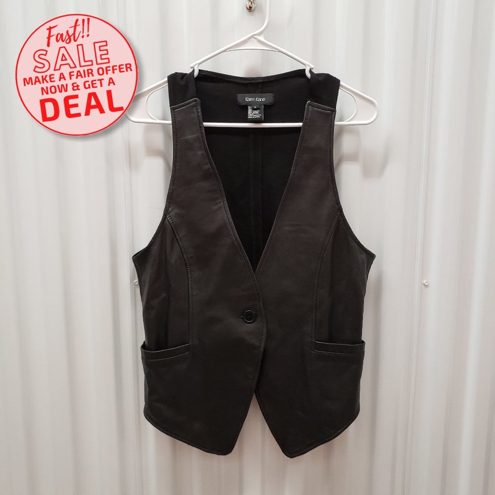Karen Kane Black Leather Vest Sz L